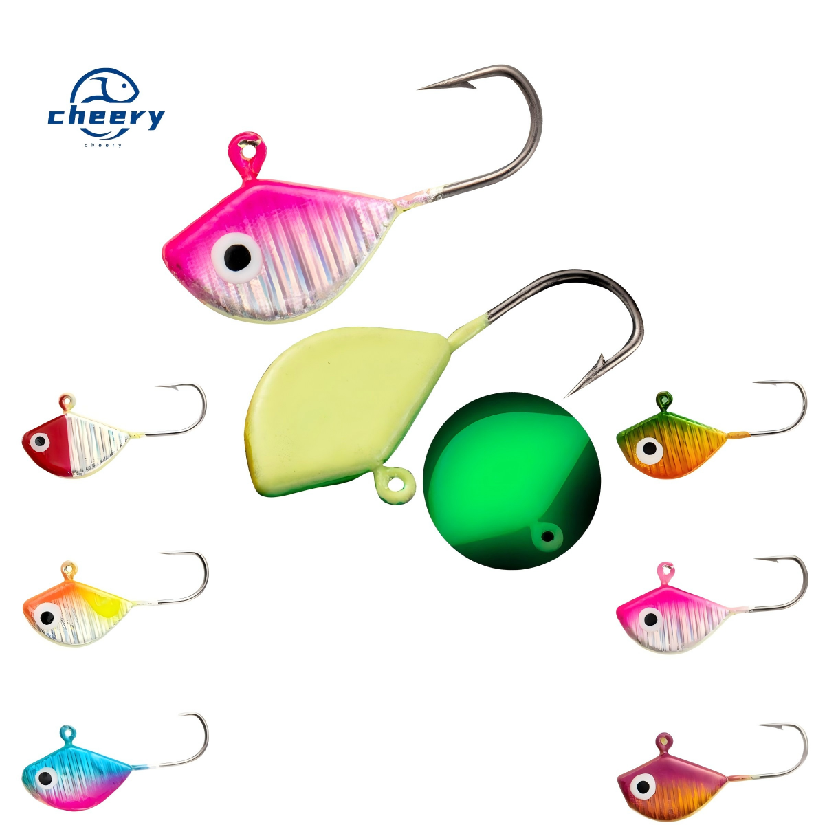 CHEERY Mini Teardrop Glow in Dark Micro Jig Head with 3D Eyes, Winter Ice Fishing Hook & Lure Tackle – Metal Jig – view 1