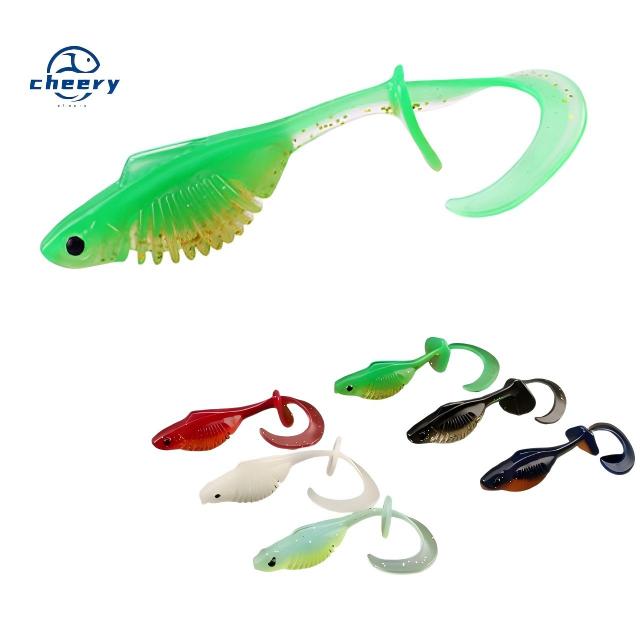 CHEERY Printed PVC Floating Twisting Lure Baits Curly T-Tail Bass Mandarin Fish Zander Lake Stream River Micro Jig Heads – Worms & Grubs – view 1