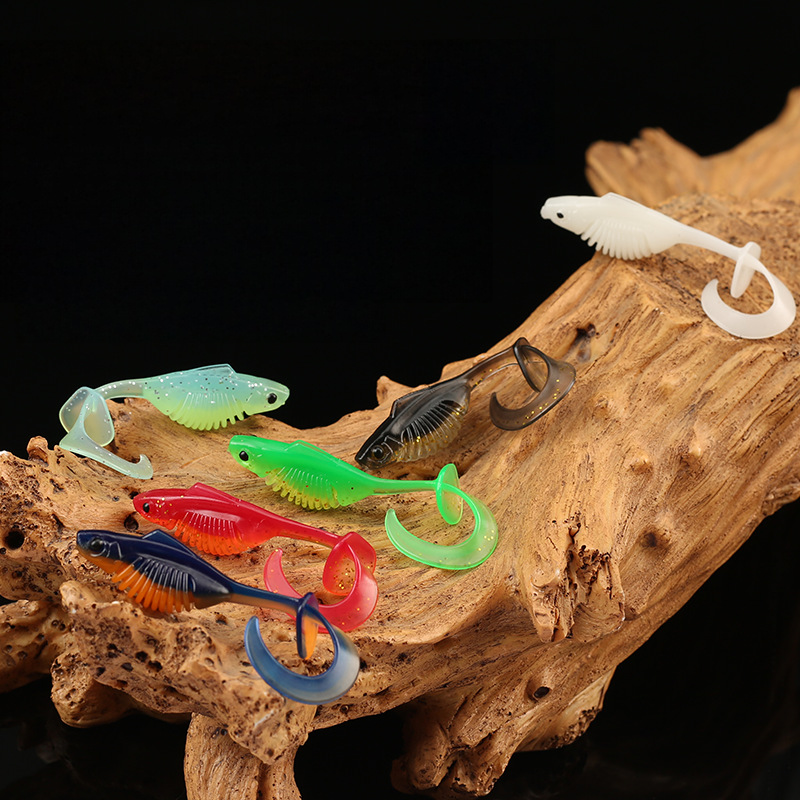 CHEERY Printed PVC Floating Twisting Lure Baits Curly T-Tail Bass Mandarin Fish Zander Lake Stream River Micro Jig Heads – Worms & Grubs – view 3