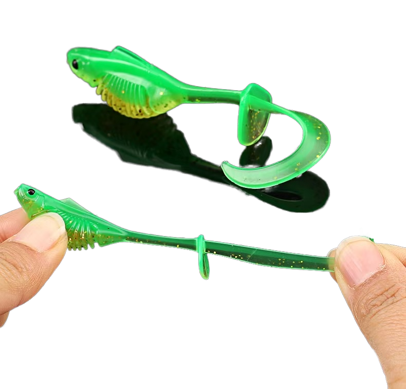 CHEERY Printed PVC Floating Twisting Lure Baits Curly T-Tail Bass Mandarin Fish Zander Lake Stream River Micro Jig Heads – Worms & Grubs – view 2