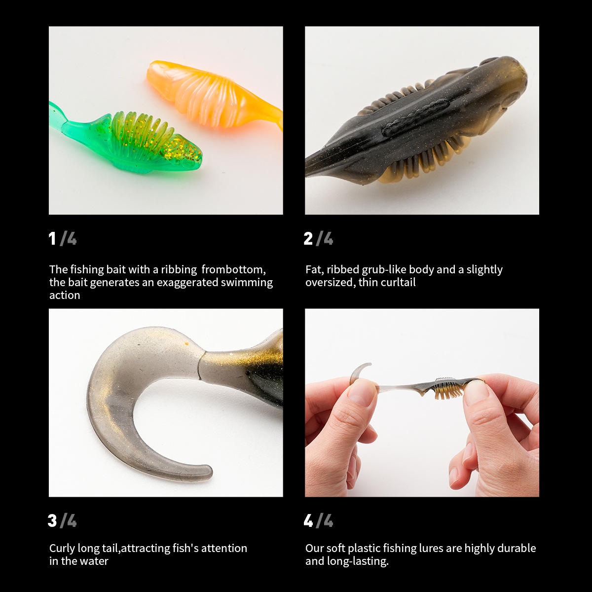 CHEERY Printed PVC Floating Twisting Lure Baits Curly T-Tail Bass Mandarin Fish Zander Lake Stream River Micro Jig Heads – Worms & Grubs – view 5