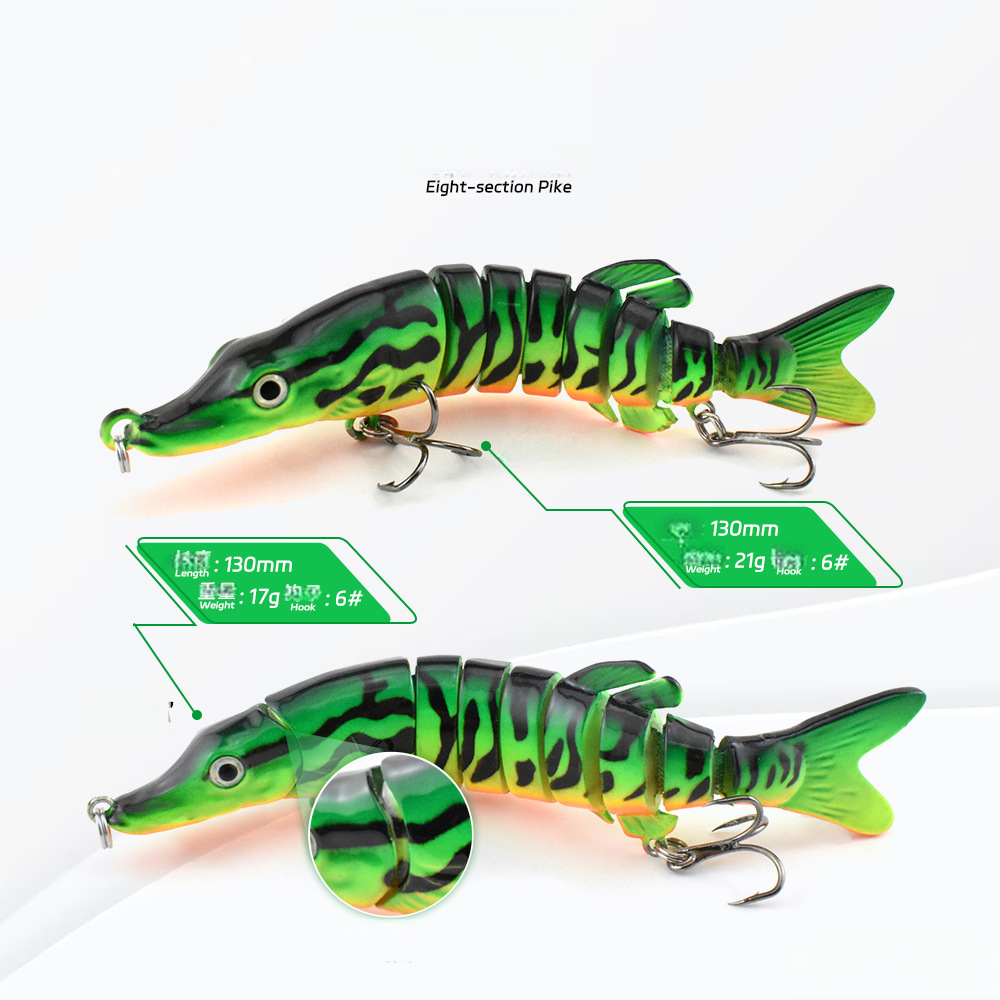 CHEERY Eight Section Pike Barracuda 130mm Long-Cast Sinking Bait Lure ABS Bass Fishing Gear Hard Printed with Hooks Freshwater – Swimbait – view 5