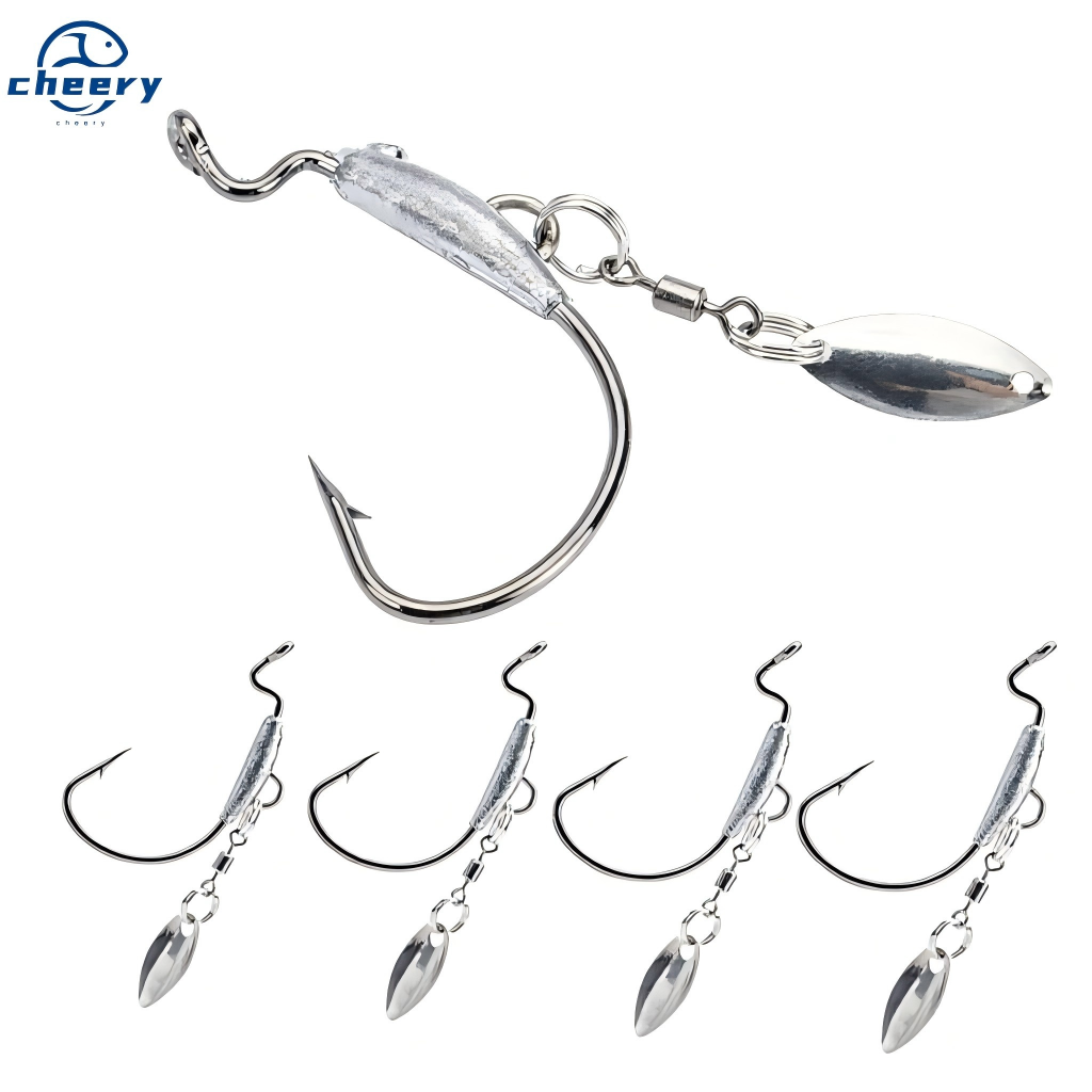CHEERY Jig Head Weedless Fishing Hooks Worm Offset Lure Bass Saltwater Fishing Rigs with Spoon for Carp & Catfish – Fishhook – view 1