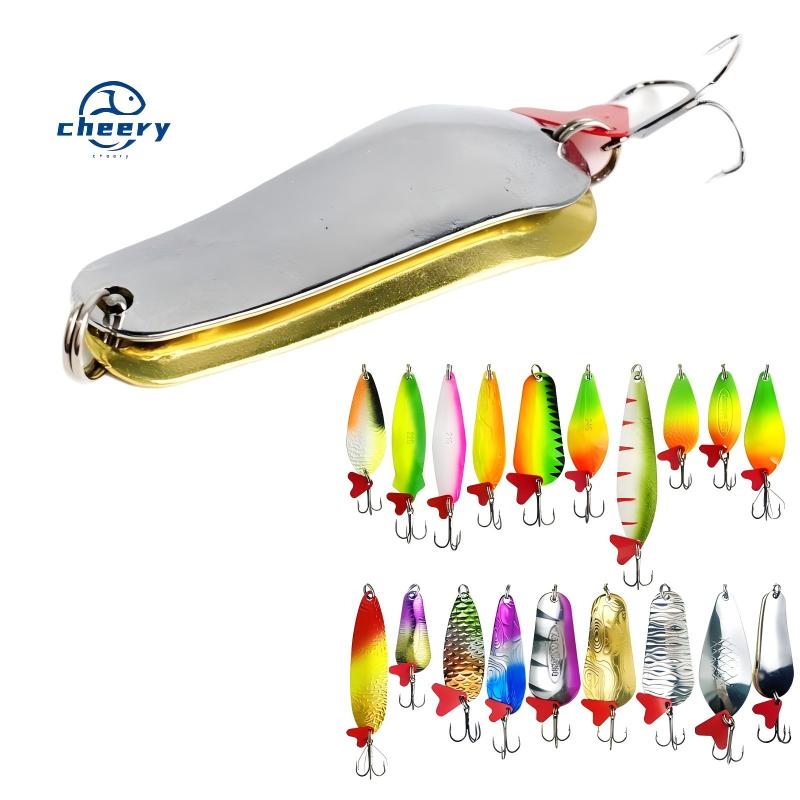 CHEERY Big Long Cast Metal Spoon Lure Spinner 16g-32g Red Heart Piece Three Hook Glitter Bait for Salmon Saltwater Fish Catfish – Spoon & Spinner – view 1