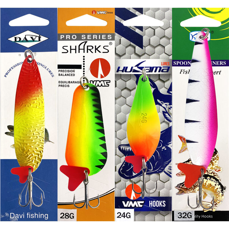 CHEERY Big Long Cast Metal Spoon Lure Spinner 16g-32g Red Heart Piece Three Hook Glitter Bait for Salmon Saltwater Fish Catfish – Spoon & Spinner – view 3