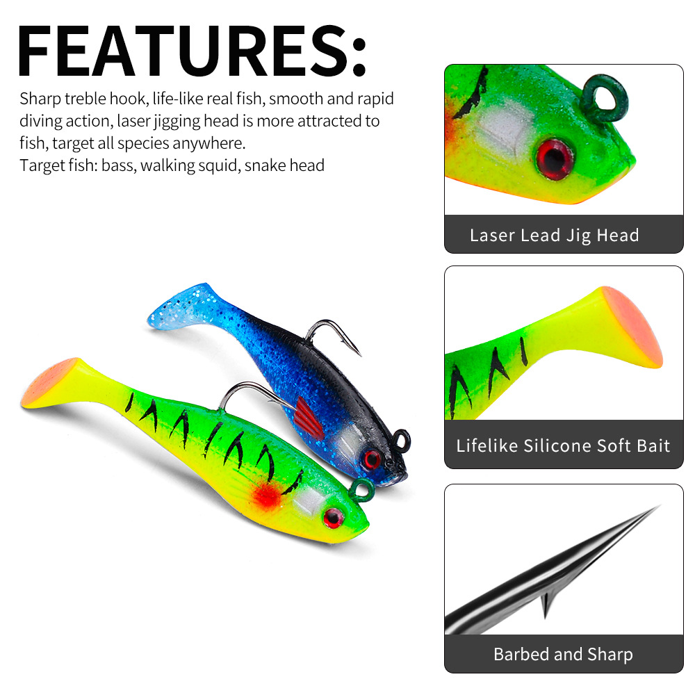CHEERY SO073 8cm 10g ABS Artificial Soft Baits Lead Head Fishing Lures with T Tail for Ocean Boat Ice & Fly Fishing – Worms & Grubs – view 2