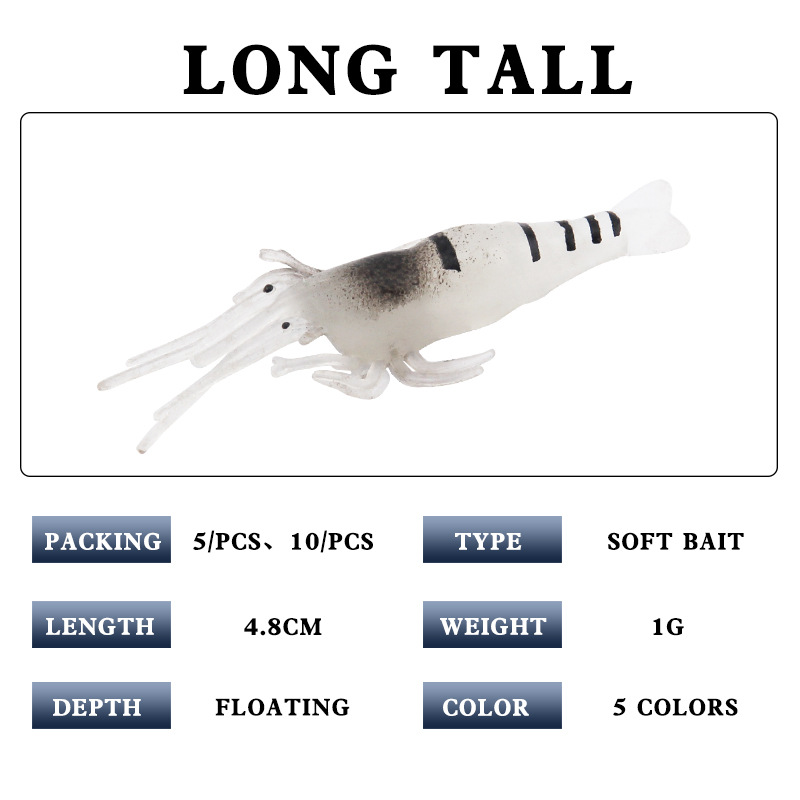 CHEERY 4.8cm 1g Five Colors Luminous Realistic Artificial Soft Bait Plastic Shrimp Lure Crazy Shrimp Fishing Lure – Worms & Grubs – view 4