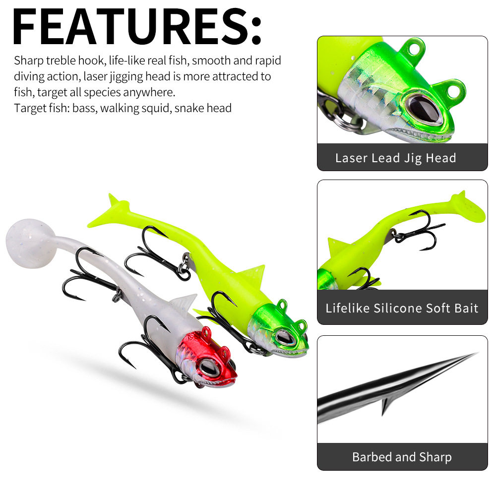 CHEERY 13.5g-56g 5 Color Artificial Soft Bait Saltwater T Tail Pinfish PVC Fishing Lures for River Use with Hooks – Fishing Lure – view 4