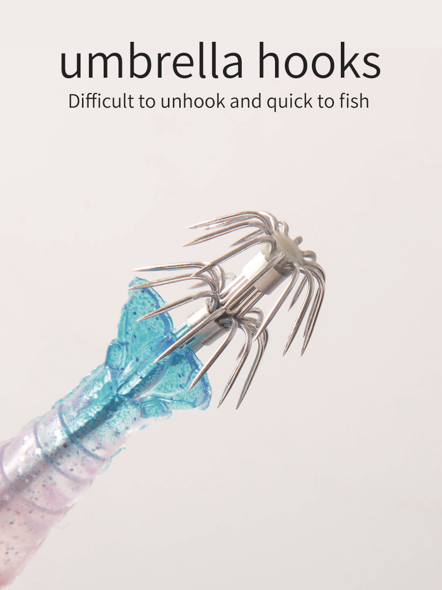 CHEERY 9.5g ABS Soft Shrimp Lure Squid Hook Double Umbrella Jig Hooks Saltwater & River Fishing Luminous Artificial Octopus Bait – Soft Lure – view 4
