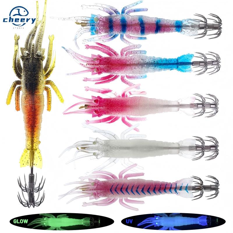 CHEERY 9.5g ABS Soft Shrimp Lure Squid Hook Double Umbrella Jig Hooks Saltwater & River Fishing Luminous Artificial Octopus Bait – Soft Lure – view 1