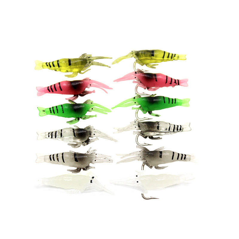 CHEERY 10pcs/bag T-BAIT SS-2 High Quality Luminous Soft Shrimp Artificial Bait Lures for Pike Bottom Fishing with Hooks – Worms & Grubs – view 2