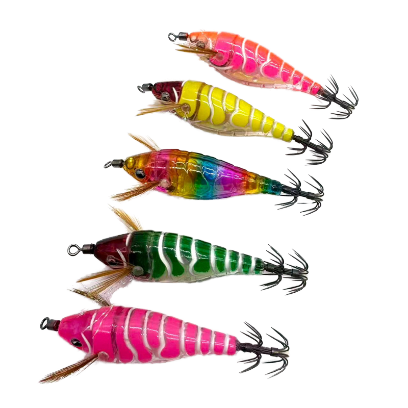 Cheery 7.5cm Glow Horizontal Shrimp Squid Lure ABS Sea Fishing Bait with Hooks for Saltwater Fish – Wood Shrimp – view 2