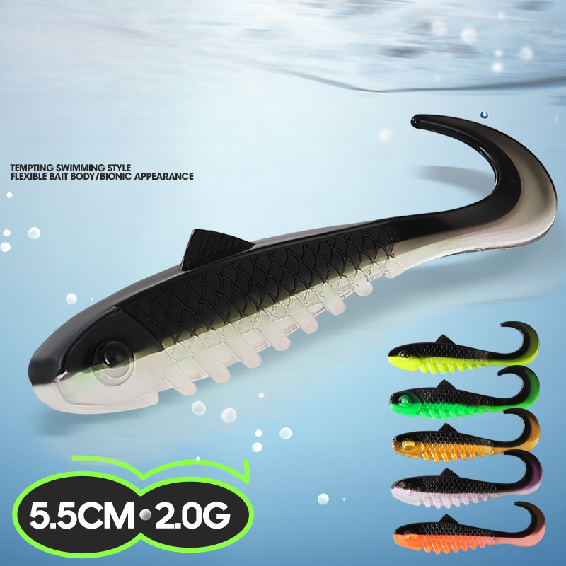 CHEERY 5.5cm 2g Drop Shot Floating Ribbed Paddle Tail Soft Plastic Lure PVC Artificial Bait for Bass Fishing – Worms & Grubs – view 2