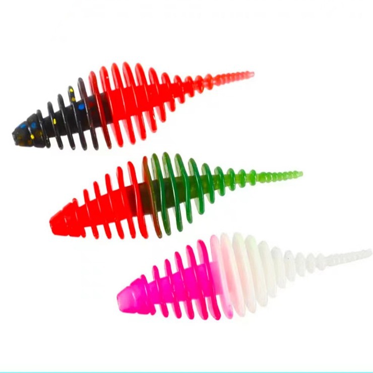 Threaded Grub Straight Tail Soft Lure, Rock Fishing Bait for Bass Mandarin Fish Texas Rig Jig Head Hook – Worms & Grubs – view 2