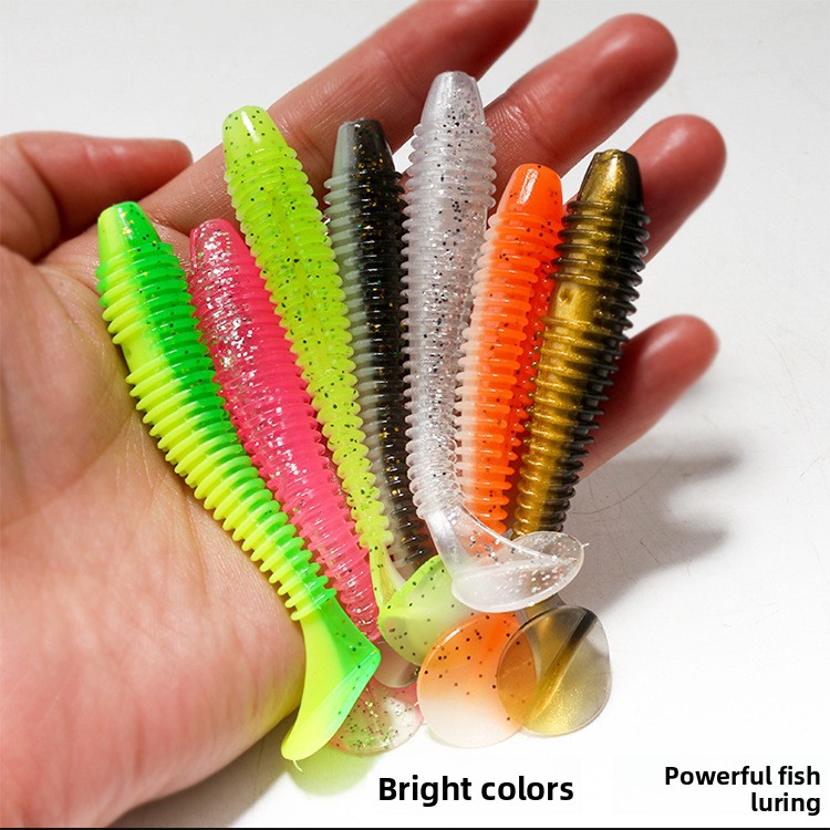 Factory Wholesale Luya Two-color Bulk Threaded T-tail Stainless Steel Soft Bait Soft Worm Maggot Perch Fake Bait – Worms & Grubs – view 1