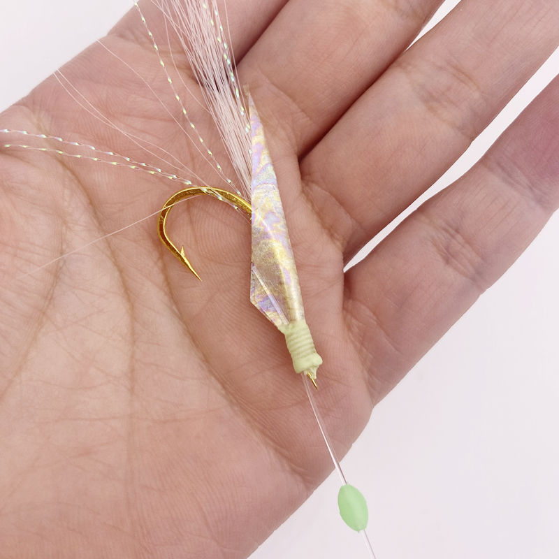 CHEERY Real Fish Skin Flasher String Hooks Sabiki Rig for Ocean Boat Fishing Luminous Soft Shrimp Eel & Octopus Hook – Fishhook – view 2