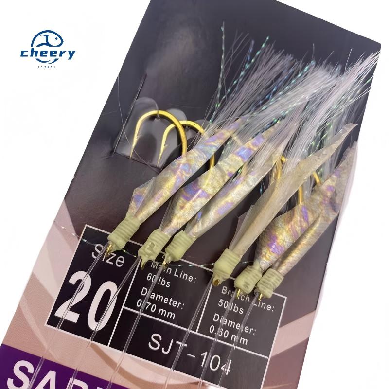 CHEERY Real Fish Skin Flasher String Hooks Sabiki Rig for Ocean Boat Fishing Luminous Soft Shrimp Eel & Octopus Hook – Fishhook – view 1
