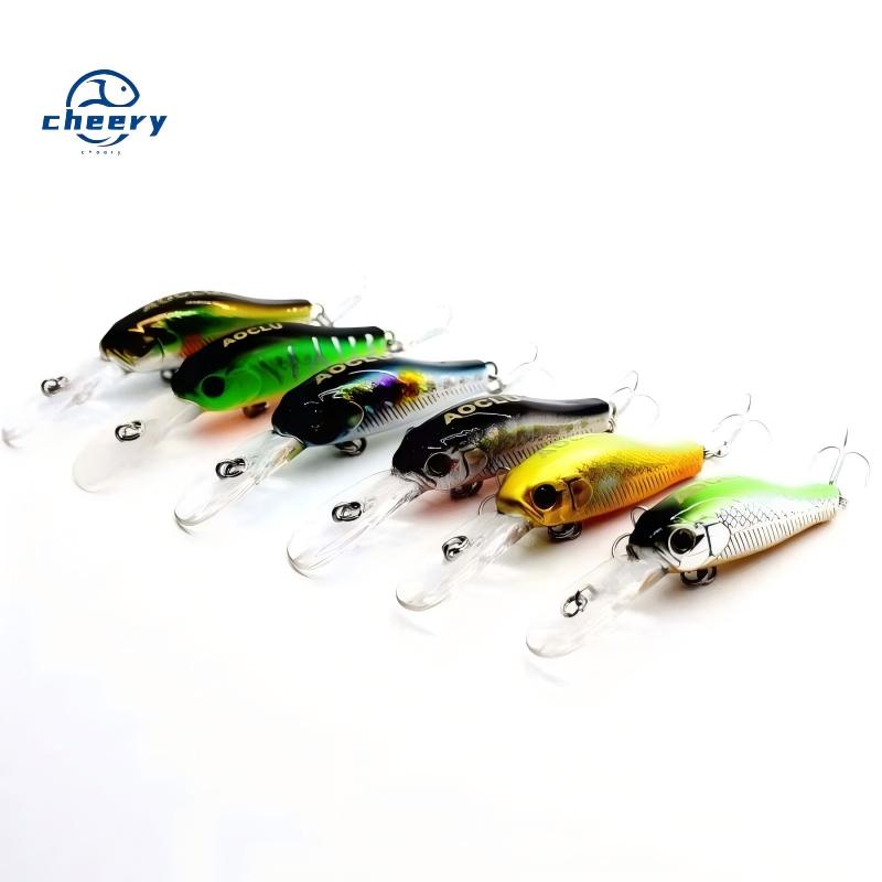 CHEERY Hard Bait Floating Fishing Minnow Midwater 55mm 2.5g Diving 1.2m Rattle Shad Bass Sea Bass Salmon Pike Lure with VMC Hook – Crankbait – view 1