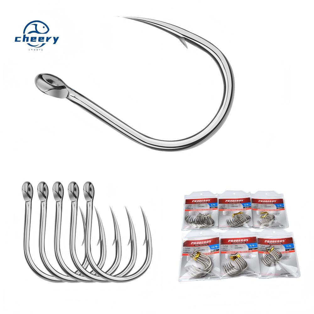 CHEERY 5pcs/bag Stainless Steel Bass Fishing Hook Big Game Freshwater Barb Hook with Ring 10/0-16/0 – Fishhook – view 1