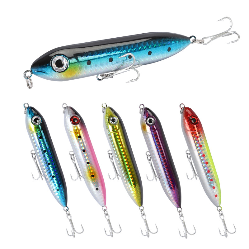 Floating Stainless Steel Artificial Hard Bait 96mm/12.2g Long-Cast Pencil Topwater Lure With Hooks for Snakehead Bass PE017 – Pencil – view 1