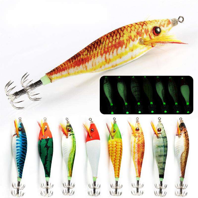 CHEERY Glow Wooden Shrimp Luminous Squid Jigs 10g/70mm Cuttlefish Bait Dtd Mold Bait Hard Plastic Body Cloth – Wood Shrimp – view 2