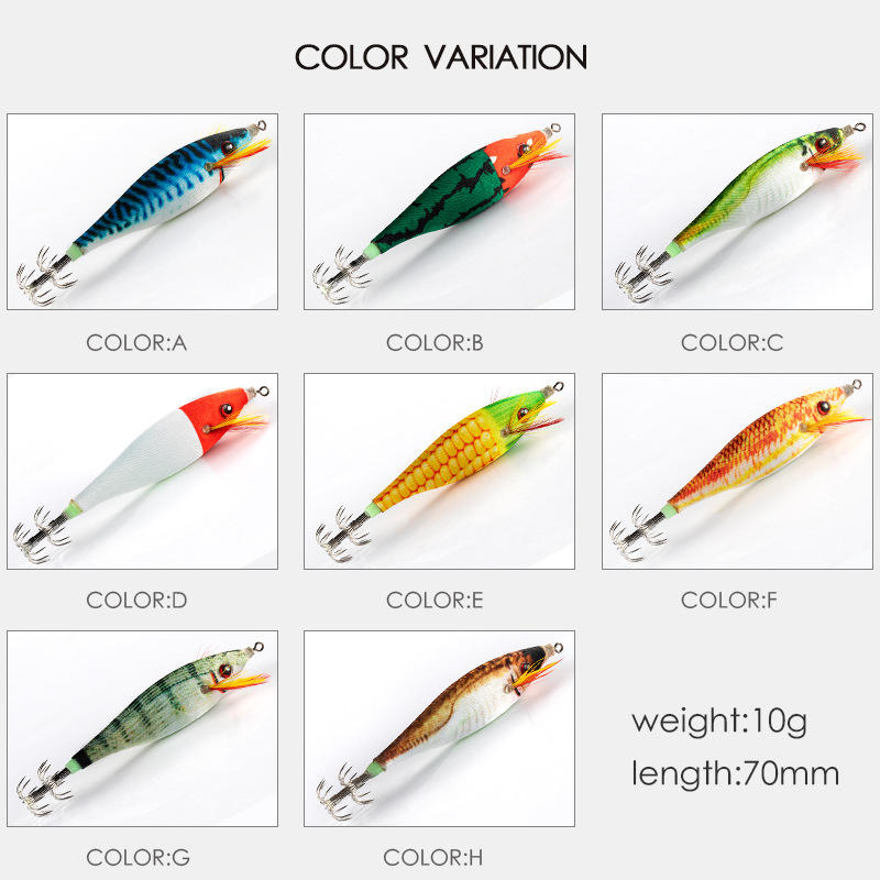CHEERY Glow Wooden Shrimp Luminous Squid Jigs 10g/70mm Cuttlefish Bait Dtd Mold Bait Hard Plastic Body Cloth – Wood Shrimp – view 5