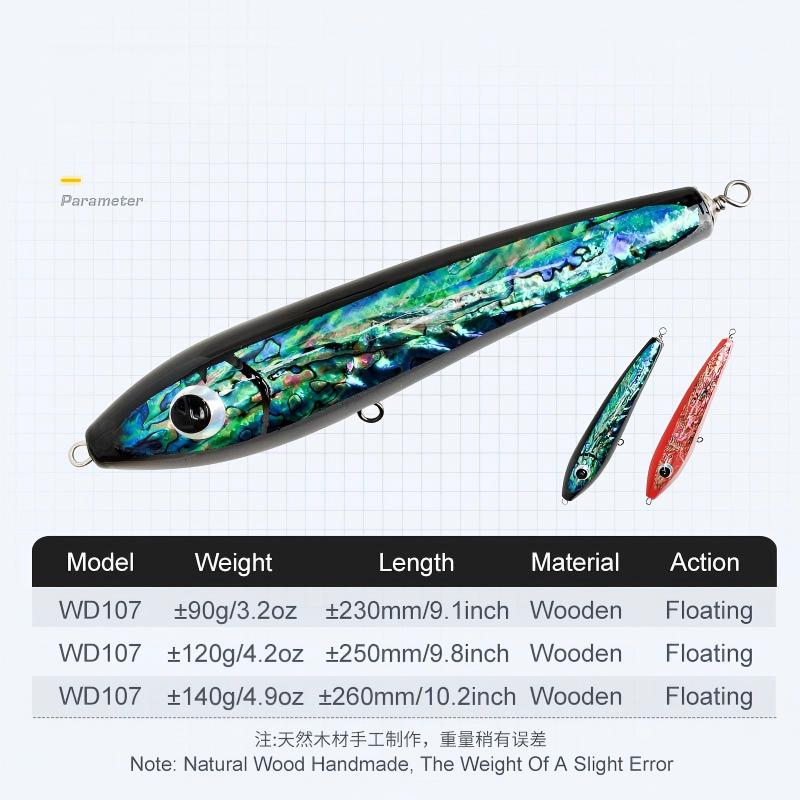 CHEERY Cross-border 22cm 120g Floating Wooden Pencil Lure Inlaid Abalone Shell, Saltwater Fishing Bait for Nanyu Deep Sea – Pencil – view 4