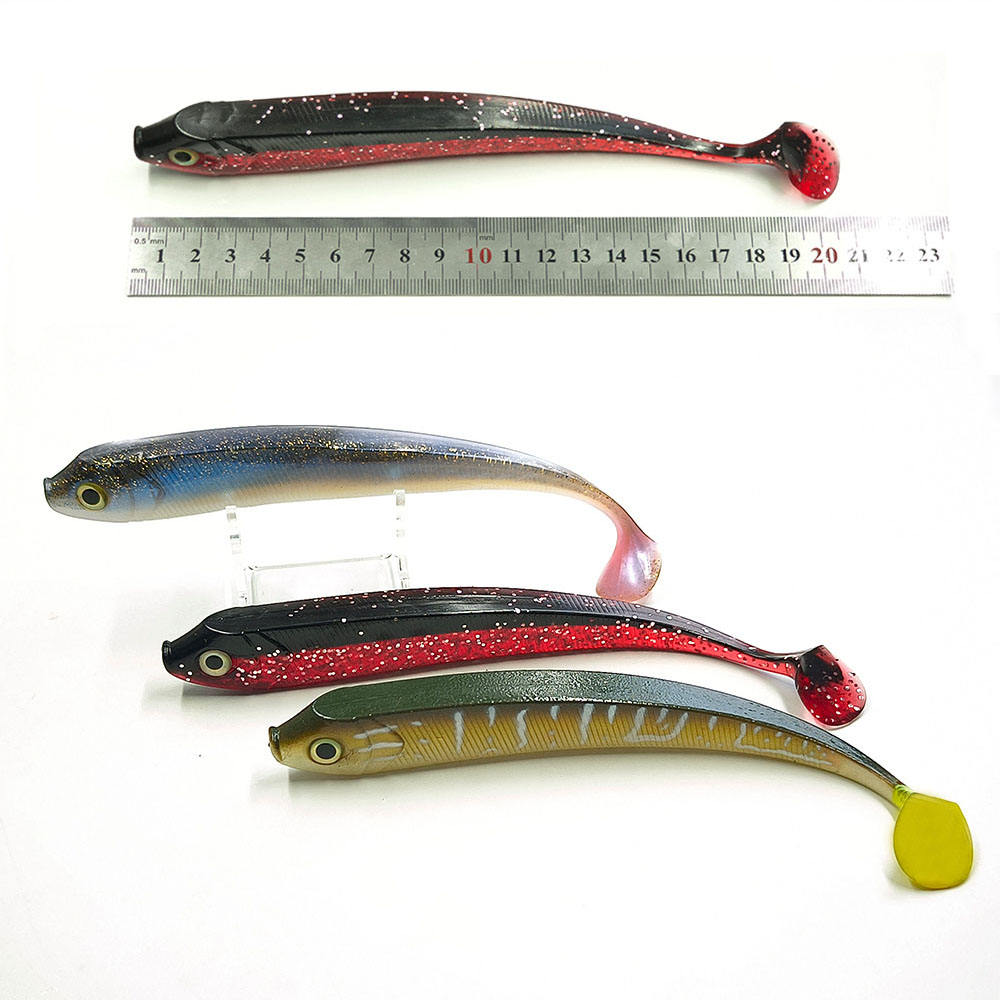 CHEERY Factory Price 4 Sizes 3D Eyes Artificial Hard Bait T-Tail Paddle Tail Fish Lure PVC River Use – Worms & Grubs – view 5