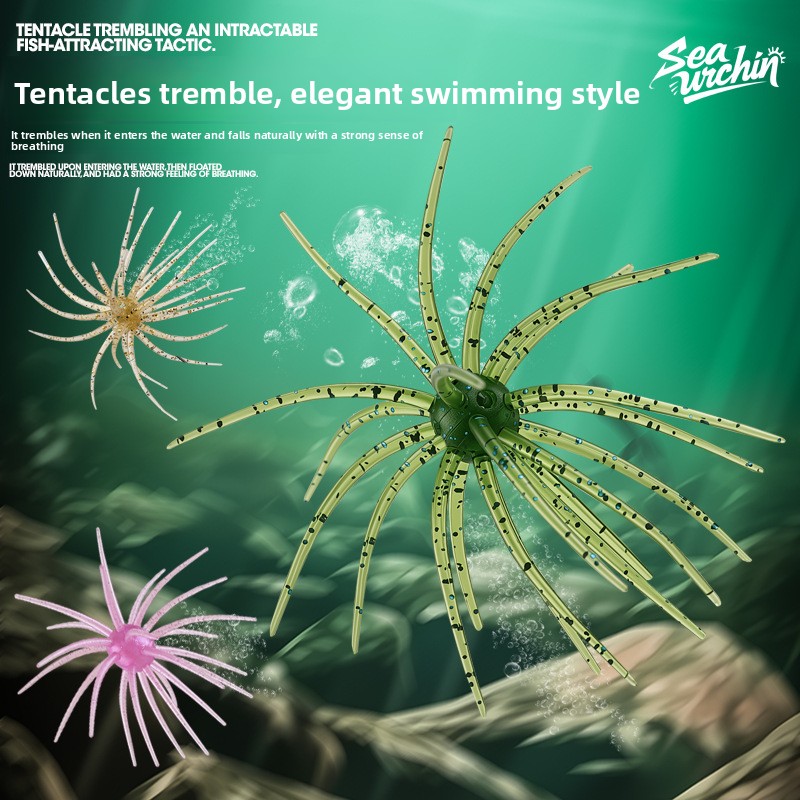 Cheery Sea Urchin Printed TPE Artificial Soft Bait Wobbler Topwater Midwater Float Fishing Bass Snapper Pike Saltwater Fish – Soft Lure – view 5