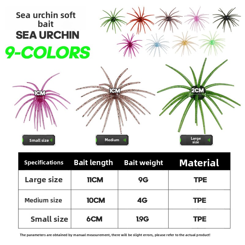 Cheery Sea Urchin Printed TPE Artificial Soft Bait Wobbler Topwater Midwater Float Fishing Bass Snapper Pike Saltwater Fish – Soft Lure – view 3