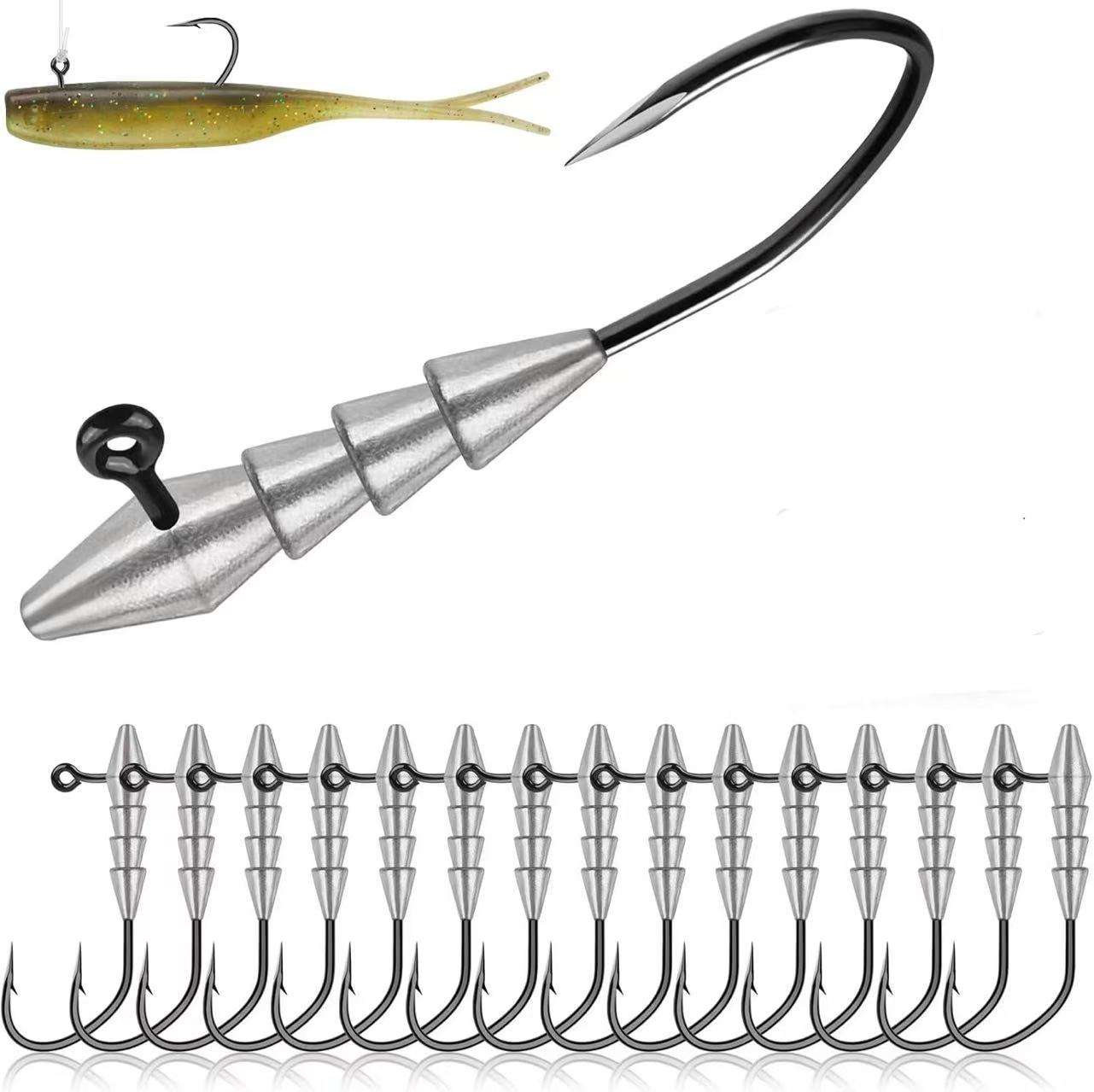 CHEERY 15pcs/bag Lead Jig Heads 1/0 Size Barbed Hooks for Catfish Bass Trout Saltwater & Freshwater Lure Fishing – Fishhook – view 3