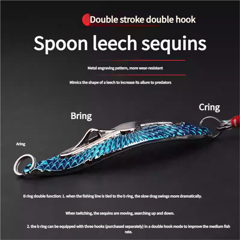 Long Cast Leech Spoon Lure with Feather Treble Hook, Freshwater Artificial Bait for Topmouth Culter, Mandarin Fish and Bass – Spoon & Spinner – view 2