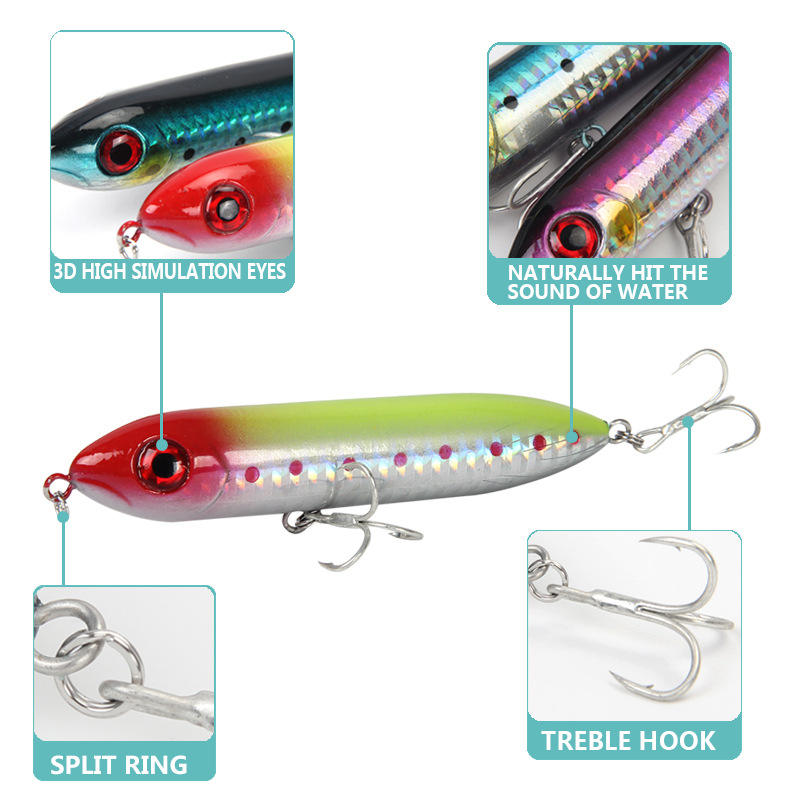 Floating Stainless Steel Artificial Hard Bait 96mm/12.2g Long-Cast Pencil Topwater Lure With Hooks for Snakehead Bass PE017 – Pencil – view 4