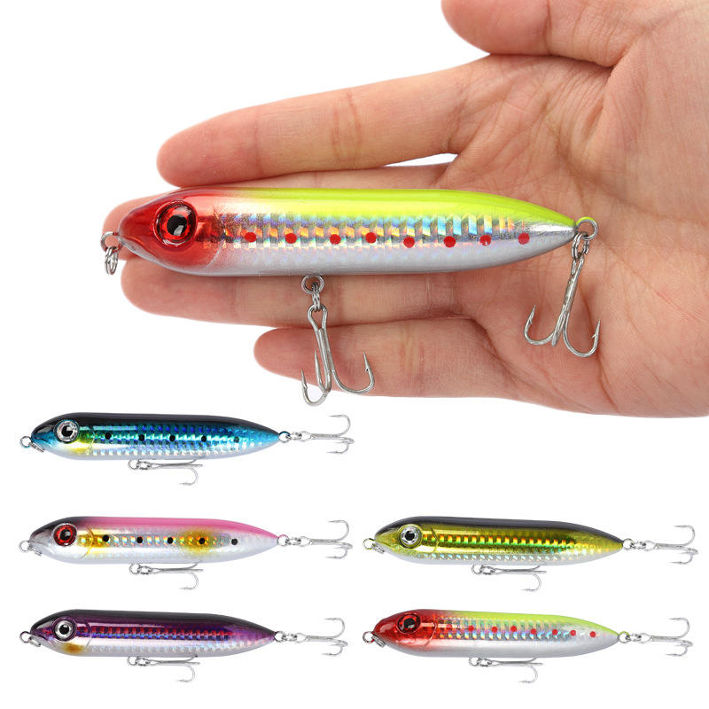 Floating Stainless Steel Artificial Hard Bait 96mm/12.2g Long-Cast Pencil Topwater Lure With Hooks for Snakehead Bass PE017 – Pencil – view 2