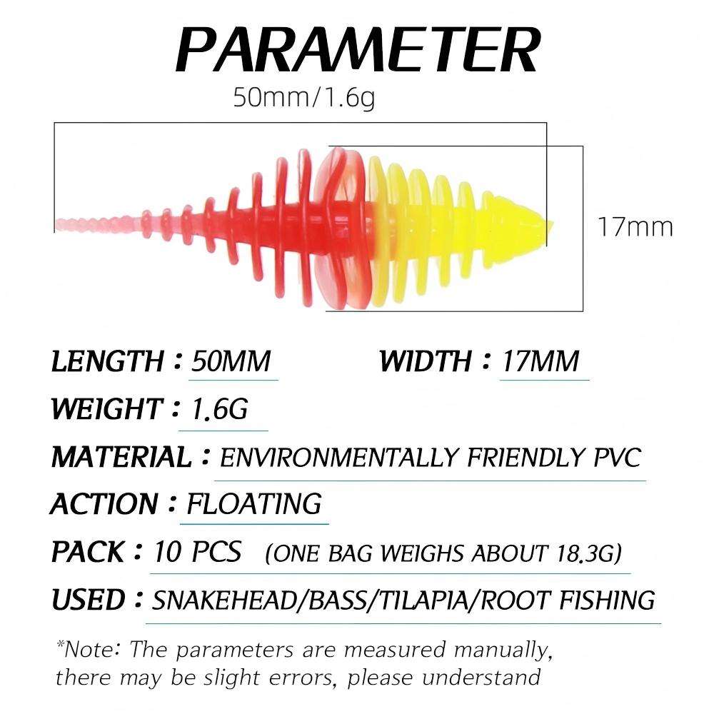 CHEERY 10pcs/bag 50mm 1.6g Double Color PVC Soft Worm Bait Artificial Plastic Fishing Lure for Lake Bass Catfish Bream Target – Worms & Grubs – view 3