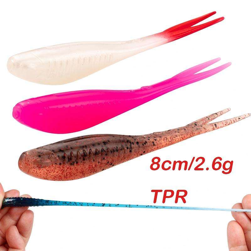 CHEERY 8cm 6pcs TPR Floating Soft Bait Plastic Carp Worm Fish Bait Root for Lead Head Hook River Fishing Fork Tail Soft Bait – Worms & Grubs – view 4