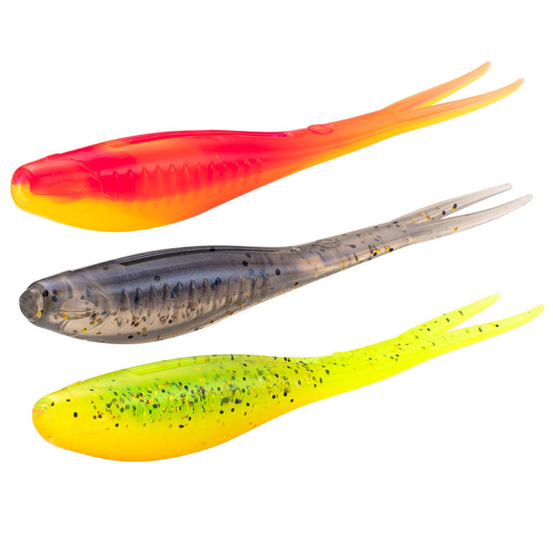 CHEERY 8cm 6pcs TPR Floating Soft Bait Plastic Carp Worm Fish Bait Root for Lead Head Hook River Fishing Fork Tail Soft Bait – Worms & Grubs – view 2
