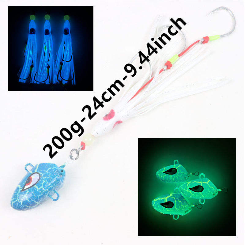 NEW 150g 200g 250g Luminous PVC Jig Squid Skirt Assist Hook Rig Jig Head Fishing Lure Jigging Rigs Ocean Boat Fishing Lake – Fishing Lure – view 5