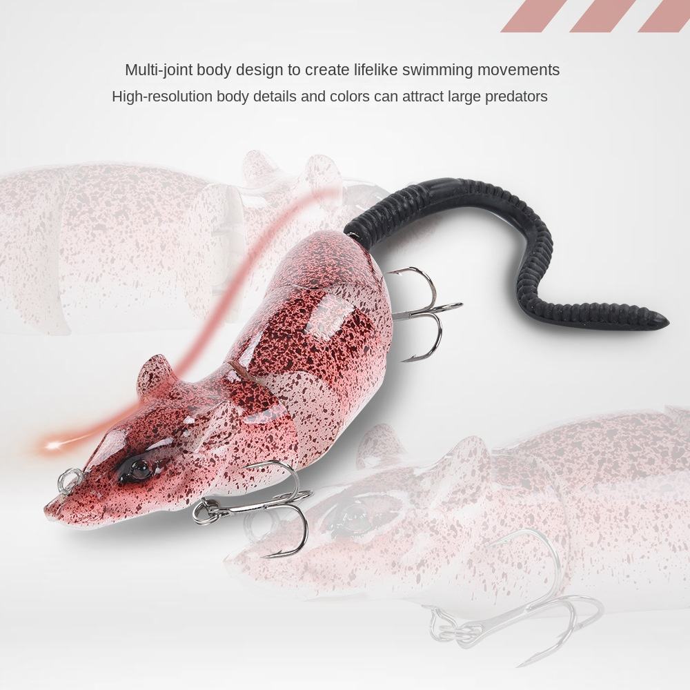 Hand Carved Vivid Engraved Jointed Swimbait 3 Section Mouse Fishing Lure Floating Top Water Rat Wake Bait for River and Lake – Hard Lure – view 2