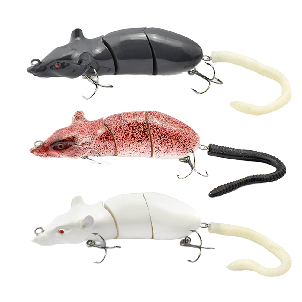 Hand Carved Vivid Engraved Jointed Swimbait 3 Section Mouse Fishing Lure Floating Top Water Rat Wake Bait for River and Lake – Hard Lure – view 1