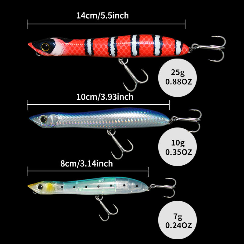 Snake Walker Topwater Wobbler Bait 8cm 10cm 14cm ABS Pencil Lure Floating Artificial Hard Carp River Stream 15g Boat Fishing – Hard Lure – view 5