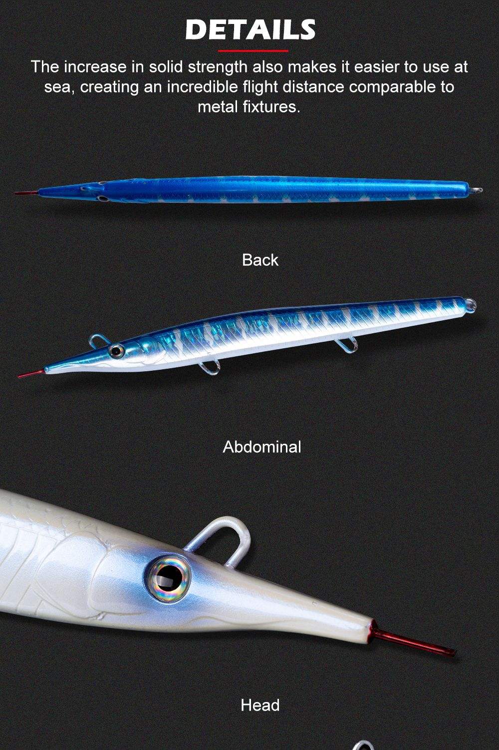 ABS Plastic Artificial Hard Bait Sinking Pencil Lure for GT Tuna Zander Sea Bass-Slow-Sinking & Fast-Sinking Without Hooks – Hard Lure – view 3