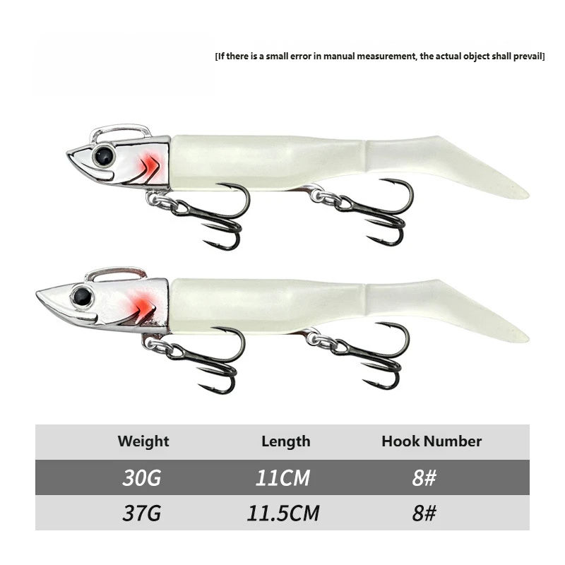 CHEERY Arrival Luminous Jig Head Soft T Tail Bass Fishing Lure 30g-43g Saltwater Jigging Rubber Artificial Lead Marlin Pike Carp – Soft Lure – view 5