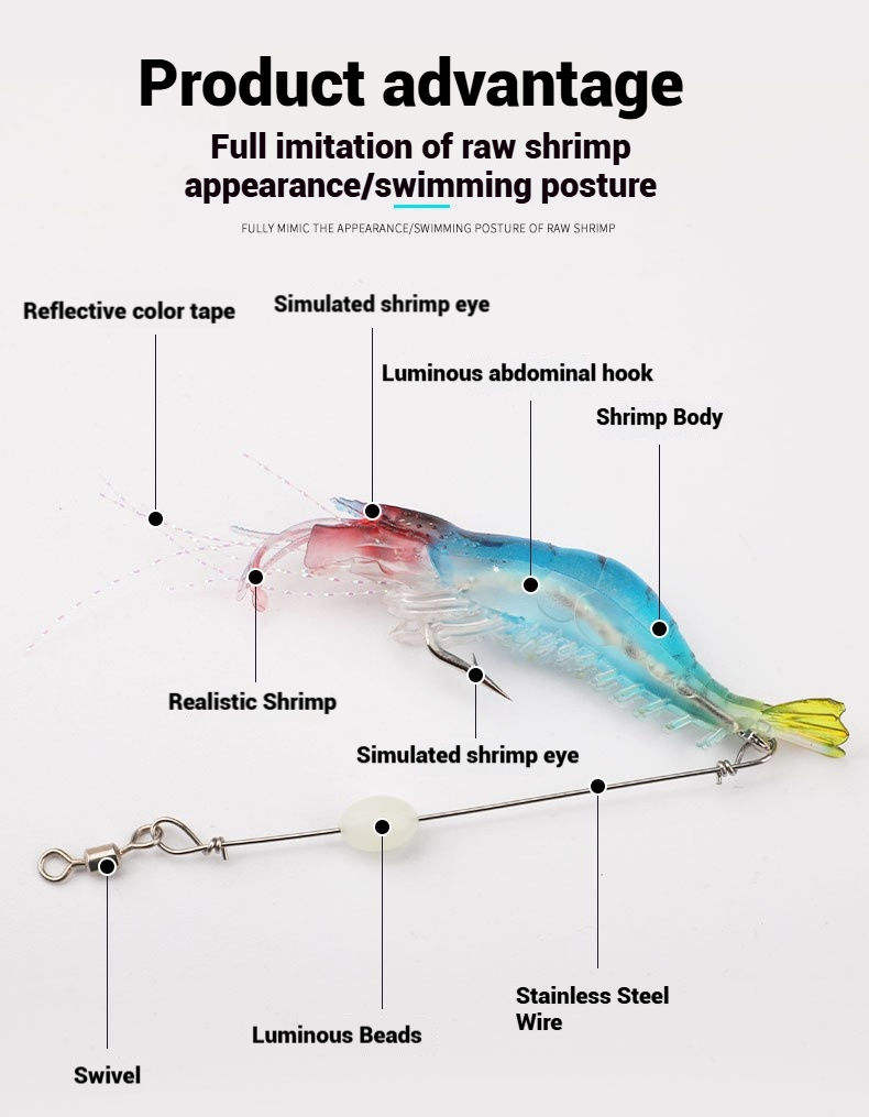 CHEERY High Simulation Carp Fishing PVC Artificial Soft Bait Shrimp Lure with Hooks for Bottom Fishing – Worms & Grubs – view 2