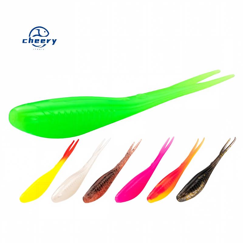 CHEERY 8cm 6pcs TPR Floating Soft Bait Plastic Carp Bottom Bait Root Lead Head Without Hooks Lake River Fishing Fork Tail – Worms & Grubs – view 1